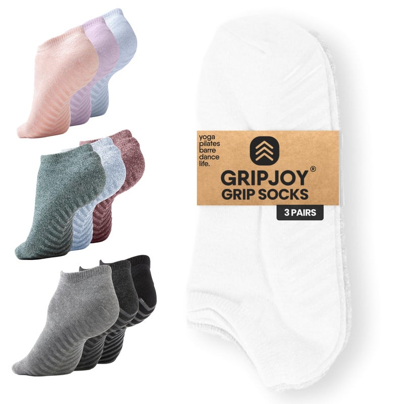 Gripjoy Grip Socks 3-Pack, Non Slip Socks for Yoga, Pilates, Barre, Dance, Enhanced Stability, Machine Washable, Comfortable Cotton Blend, Supports Charitable Causes - Image 1